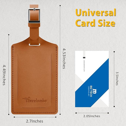 Travelambo 30 Pack Luggage Tags Faux Leather for Suitcases Travel Bag Labels with Protection Cover ID (Yellowish Brown)