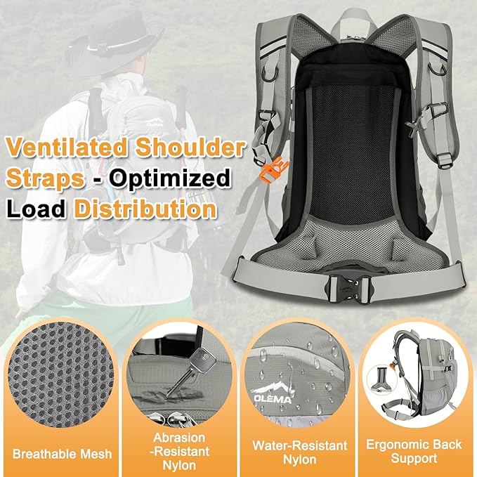 OLEMA Hiking Backpack, 25L Lightweight Travel Backpacks,Camping Daypack for Outdoor Sports,Lightweight Travel Camping Backpack for Men Women