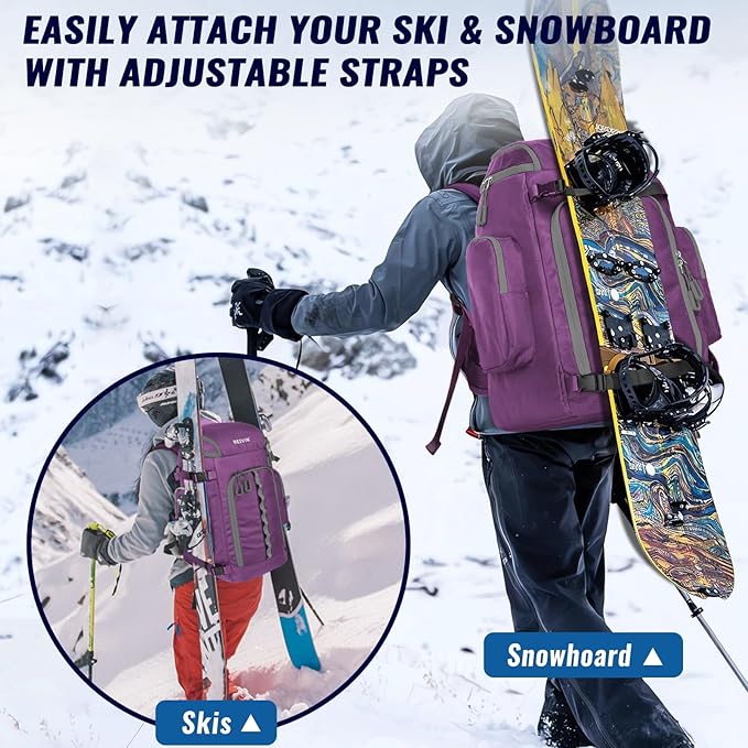 Ski Boot Bag, 65L Durable Travel Backpack, 1680D Nylon Waterproof Snowboard Boot Bag, Skiing and Snowboarding Travel Luggage for Helmet, Goggles, Gloves, Outerwear & Accessories