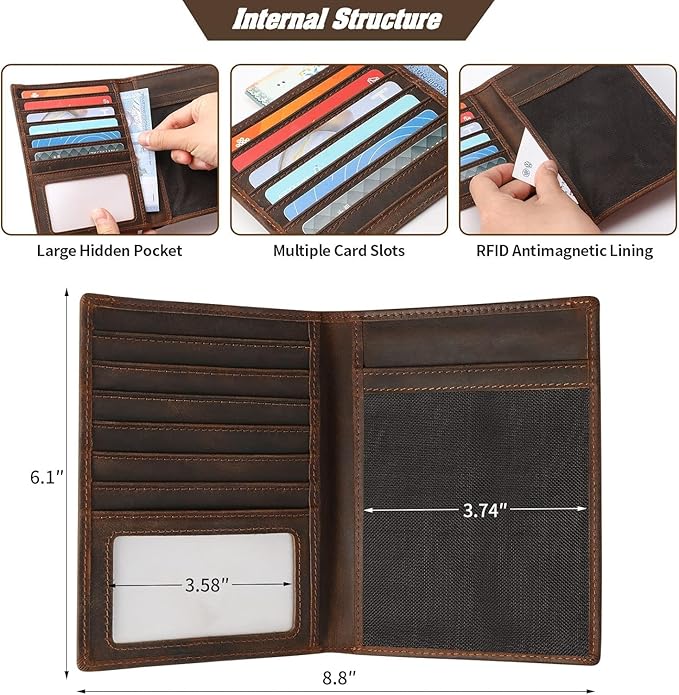 Genuine Leather Passport Holder, RFID Blocking Travel Wallet for Men & Women (Red Brown)