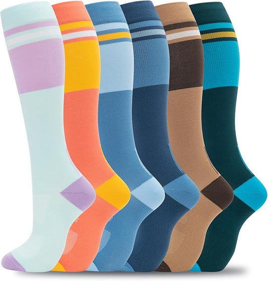 fenglaoda Compression Socks for Women Men Support Circulation 6 Pairs Socks For Nurse, Travel, Flight