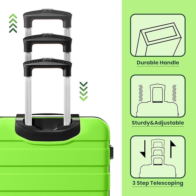 AnyZip Luggage Sets 3 Piece Hardshell Suitcase Set PC ABS Lightweight Travel Suitcases with 4 Double Spinner Wheels TSA Lock 20 24 28 Inch Apple Green