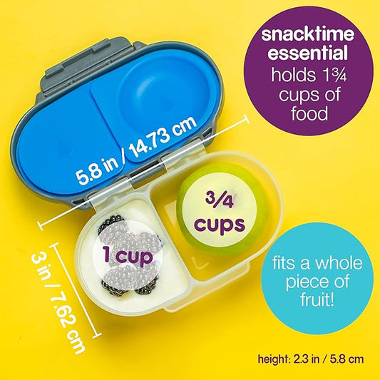 b.box Snack Box 2-Pack - Leak Proof Mini Bento Box for Kids & Toddlers, 2 Compartment Snack Containers for Kids, Dishwasher Safe, BPA-Free, PFAS-Free, Ages 4mo+, 1 3/4 Cup Each (Strawberry + Lilac)