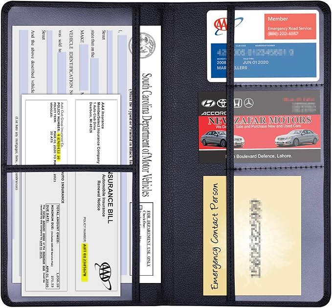 Wisdompro Car Document Holder Organiser, PU Leather Vehicle Insurance and Registration Holders Wallet Case for ID Card, Driving Licence, Key Contact Information Cards