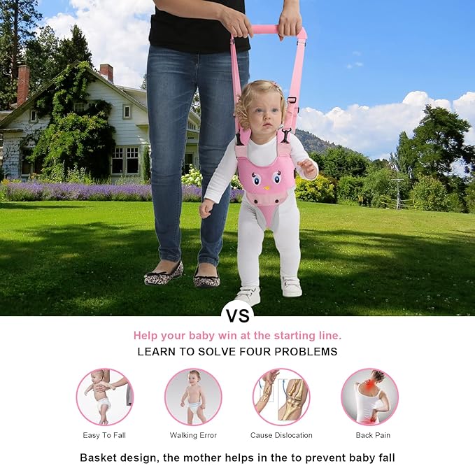 IULONEE Baby Walking Harness Breathable Handheld Kids Toddler Helper Assistant Adjustable Infant Walker Help Baby Walk Stand Up Child Learning Belt for 8-24 Month Old Babies Activity (Pink)