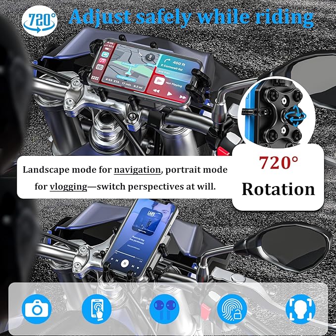 Motorcycle Phone Mount with Vibration Dampener & Secure Lock，[Size Adjustable] Bike Cellphone Holder for ATV Scooter for 5.4-7.2" Smartphones