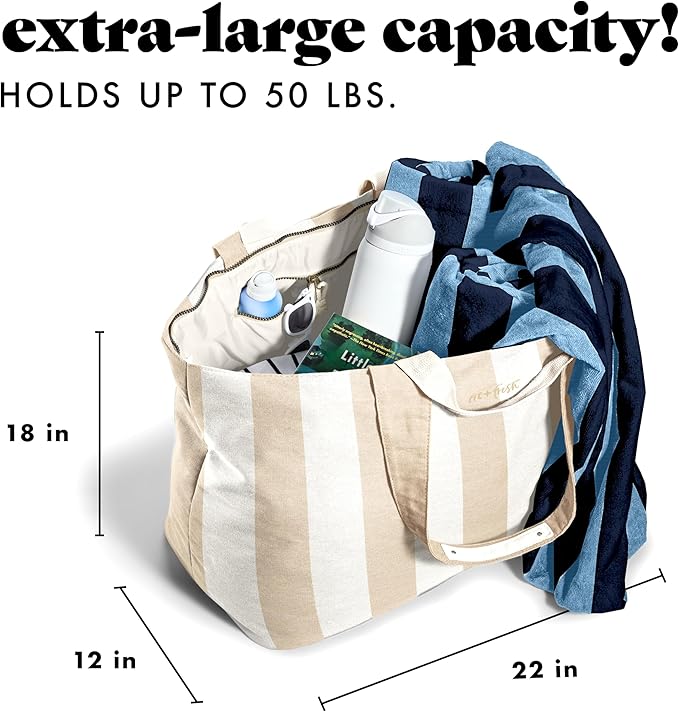 Fit & Fresh Large Beach Bag for Women - Extra Large Travel Tote With Pockets