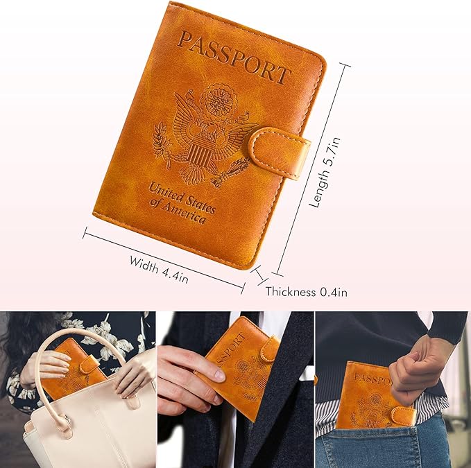 Caweet Passport and Vaccine Card Holder Leather Vaccination Card Wallet with Magnetic Closure, Brown