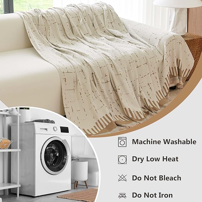Boho Couch Cover for Dogs - Pet Proof Sofa Covers for 2 Cushion Couch, Non-Slip Chenille Sofa Slipcover, Pet Friendly Furniture Cover Fits Love Seat, 71"x118", Light Brown