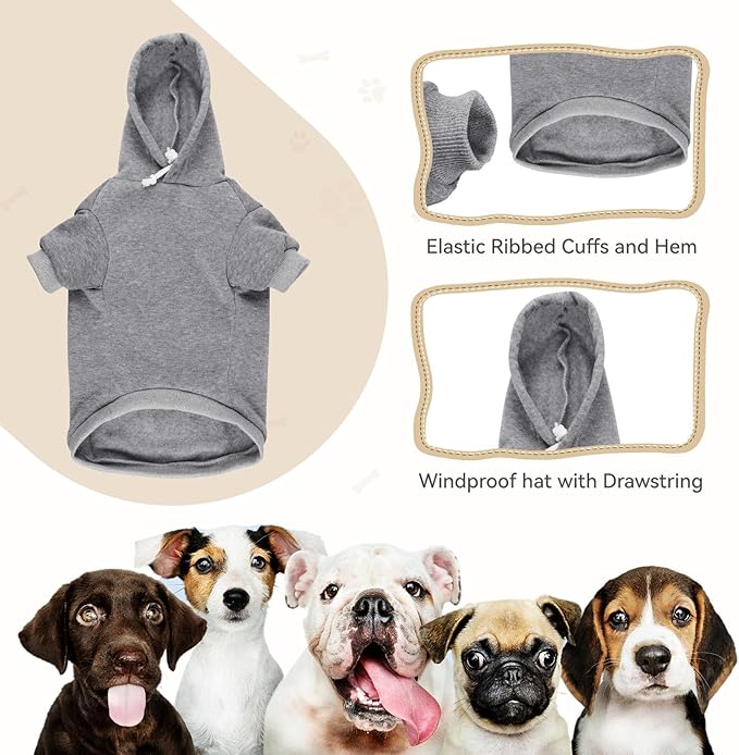 Dog Hoodie Dog Sweaters for Large Dogs Pet Sweater Solid Soft Brushed Fleece Pet Clothes Hoodie Sweatshirt with Pocket(Grey-L)