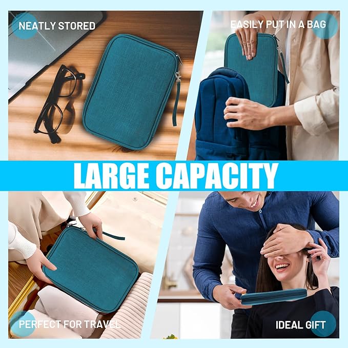 Travel Cable Organizer Bag, Electronics Organizer Tech Pouch with Double Layers for Cords, Chargers, Phone, Earphones, USBs, SD Cards - Travel Essentials Portable Waterproof Tech Pouch