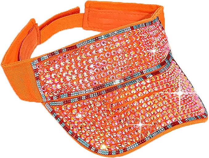 Bling Shiny Rhinestone Sports Sun Visor Hat for Women Summer Adjustable Breathable Beach Visor Caps Running Golf Sun Hat