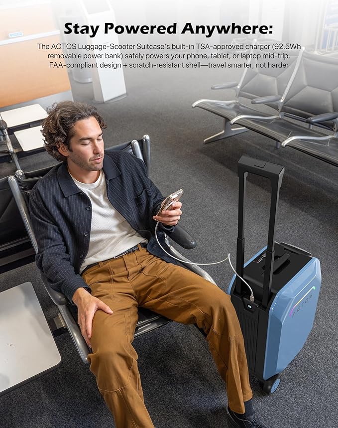 AOTOS Rideable Electric Luggage – 22" App-Controlled Ride-On Carry-On with Inline Skate Wheels, TSA-Approved Hardshell, Zipperless Design (22x14x9 Inches)