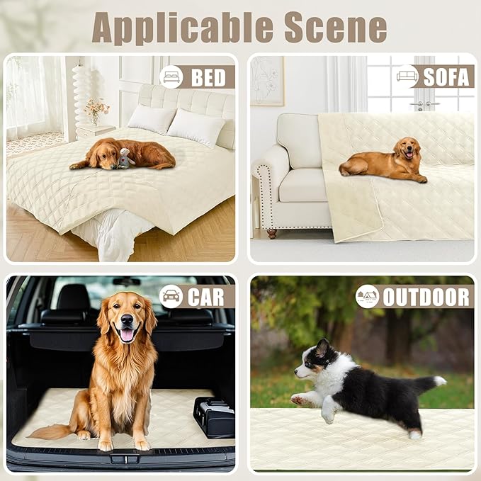 Smiry Waterproof Dog Bed Cover Blanket 68x82, Soft Reversible Pet Blanket, Washable Leakproof Cats Dogs Couch Cover for Sofa, Couch, Furniture, Lattice, Beige/Beige