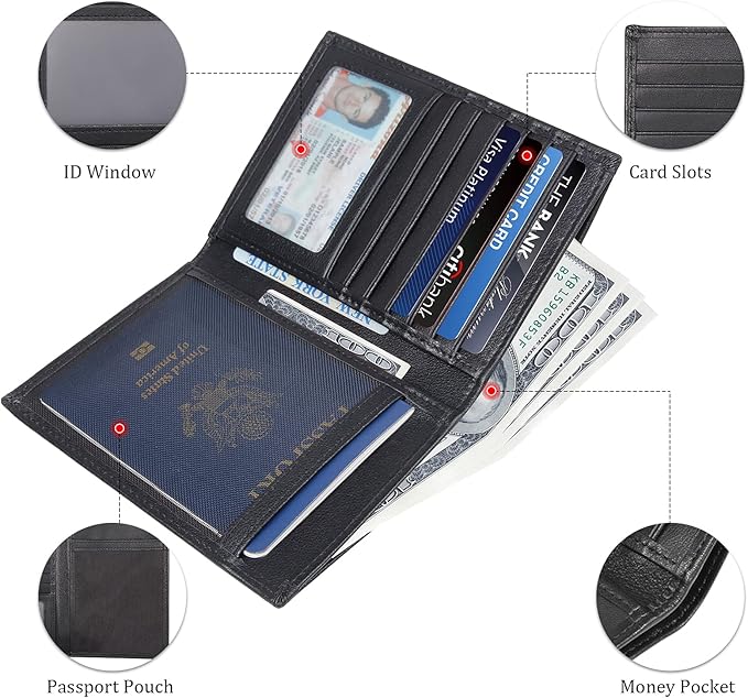 Polare RFID Blocking Napa Leather Passport Holder Travel Wallet For Men and Women (Black)