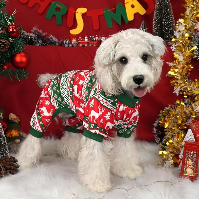 XPUDAC 4 Pieces Dog Pajamas for Small Dogs Pjs Clothes Puppy Onesies Outfits for Doggie Christmas Shirts Sleeper for Pet, XS