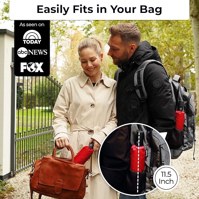 TUMELLA Strongest Windproof Travel Umbrella (Compact, Superior & Beautiful), Small Strong but Light Portable and Automatic Folding Rain Umbrella, Durable Premium Grip, Fits Car & Backpack