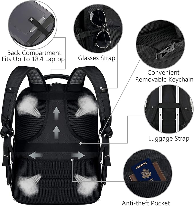 VECKUSON 18.4 Laptop Backpack for unisex, 60L Extra Large Gaming Laptops Back Bag with USB Charger Port,TSA Friendly Flight Approved and RFID Anti-Theft Pocket Heavy-duty Pack,21.3*15.7*11.8inch Grey