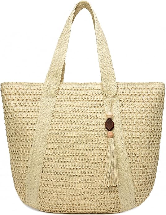 Straw Beach Bags for Women Woven Beach Tote Bag Casual Boho Large Shoulder Handbags Purse for Vacation Holiday