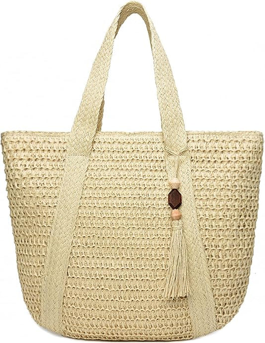 Straw Beach Bags for Women Woven Beach Tote Bag Casual Boho Large Shoulder Handbags Purse for Vacation Holiday
