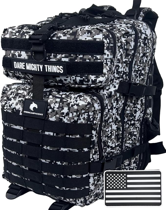 AMERICANPHOENIX 45L Elite Tactical Backpack | 3X Stronger Work & Military Backpack | Water Resistant and Heavy Duty | 3 Day MOLLE Bug Out Bag (Snow Leopard)
