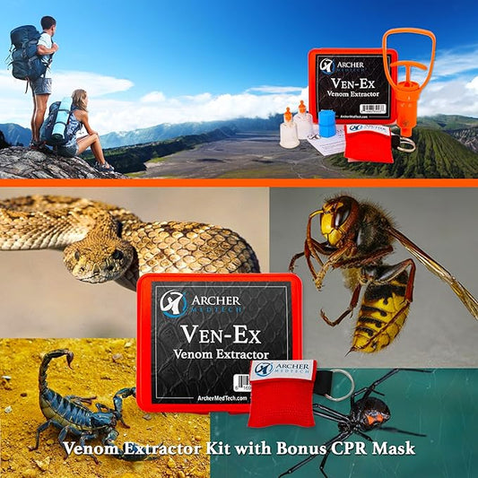 Ven-Ex Snake Bite & Bee Sting Kit – Portable Venom Extractor Pump with Tourniquet, One-Hand Operation, Bonus CPR Face Shield, Outdoor First Aid for Hiking, Camping & Backpacking
