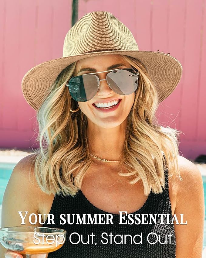 FURTALK Sun Hats for Women Summer Wide Brim UV UPF 80+ Panama Fedora Foldable Packable Straw Beach Hat