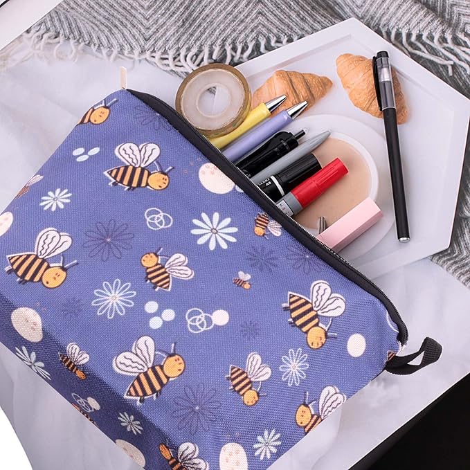 Cute Animal Lovers Gifts Dinosaur Tropical Sloth Butterfly Cosmetic Bag Makeup Pouch with Zipper (bee)