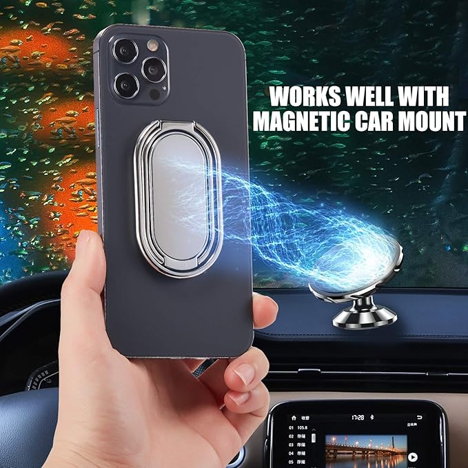 Phone Ring Holder Finger Kickstand Foldable Cellphone Back Stand 360° Rotation Metal Ring Grip Holder for Magnetic Car Mount Compatible with iPhone iPad Smartphone