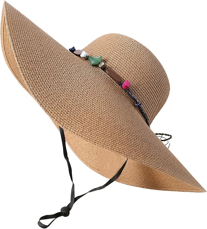 Lanzom Womens Wide Brim Straw Hat Big Floppy Foldable Roll up Cap Beach Sun Hat UPF 50+
