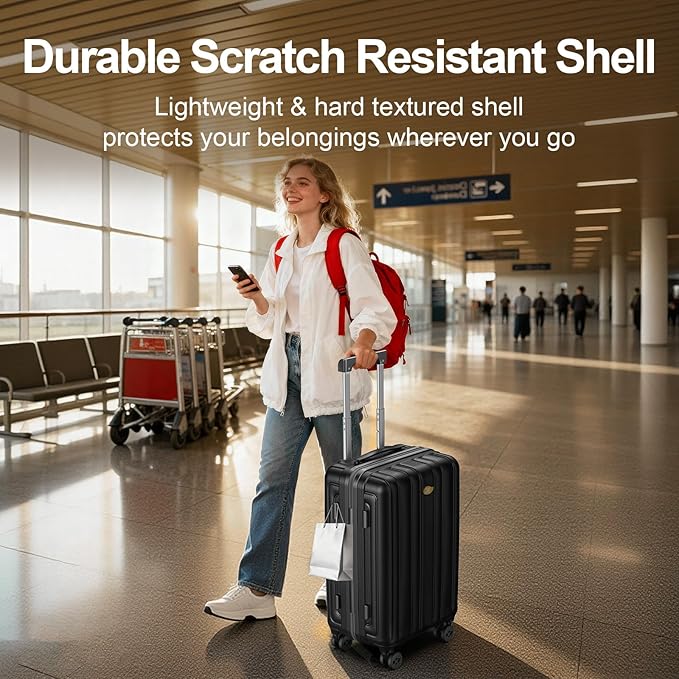 MGB Hardside Checked Luggage with Wheels, Lightweight Durable Medium Luggage with TSA Lock, PC Hard Shell Suitcase for Travel with 360°Double Spinner Wheels