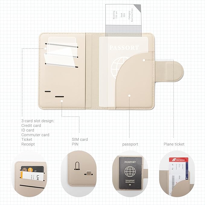 LHiDS Leatherette Passport Holder with RFID Protection, Premium PU Leather, Snap Button Closure, Travel Passport Wallet Cover for Passport, Boarding Passes, Business Cards, Cash (Apricot)