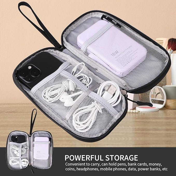 Universal Cable Organizer - Electronics Accessories Bag for Charger, Phone, Memory Cards & Travel Gadgets (Black)