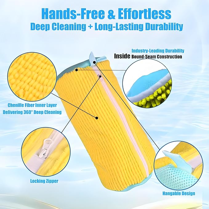 2-Pack Shoe Washing Machine Bags 15.4in Heavy Duty Laundry Shoe Bag with Reinforced Edges 360° Deep Clean Anti-Tear for Sneaker, Running Shoes, Bras, Delicates and Toys(Yellow)