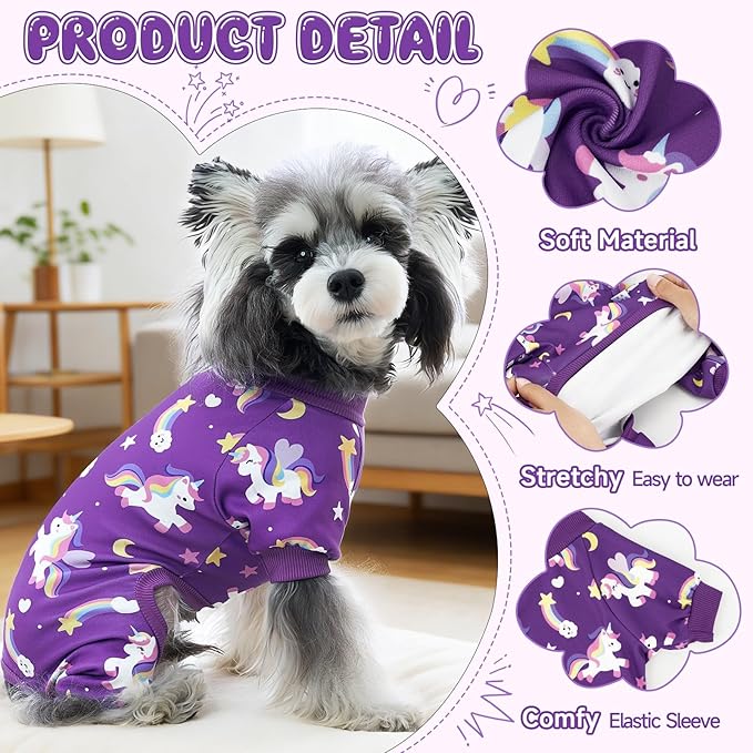 XPUDAC 4 Pack Dog Pajamas Cute Soft Dog Clothes for Small Medium Dogs Boy Girl Stretchy Pjs Jammies Outfit Puppy Onesies, Large