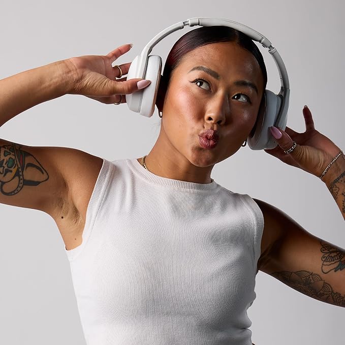 Skullcandy Crusher Evo Wireless Bluetooth Headphones with Multi-Sensory Bass, Noise Isolating Over-Ear Fit, Up to 40 Hours Battery, Microphone for iPhone Android - Bone