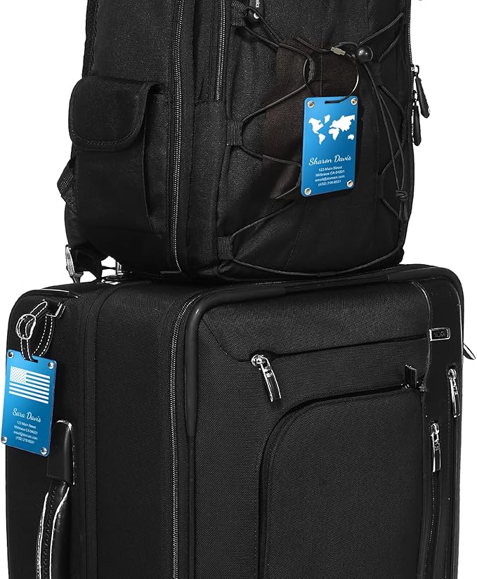 Personalized Luggage Tags: Custom Metal Luggage Tags for Suitcases, Backpacks and Bags with Your Personalized Text (Blue)