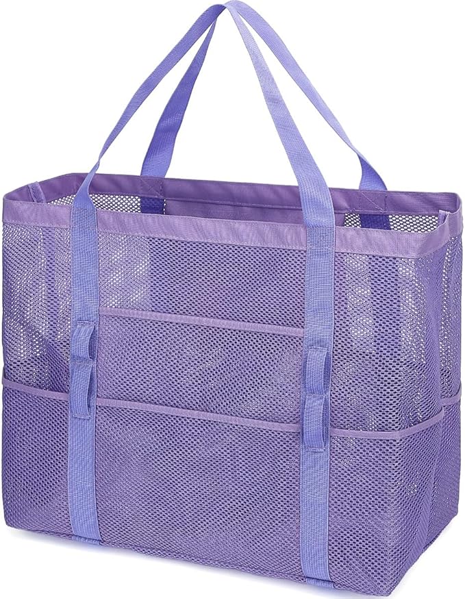 Mesh Beach Bag, Large Beach Tote with Zipper Pocket for Family Pool Bag for Toys & Vacation Essentials