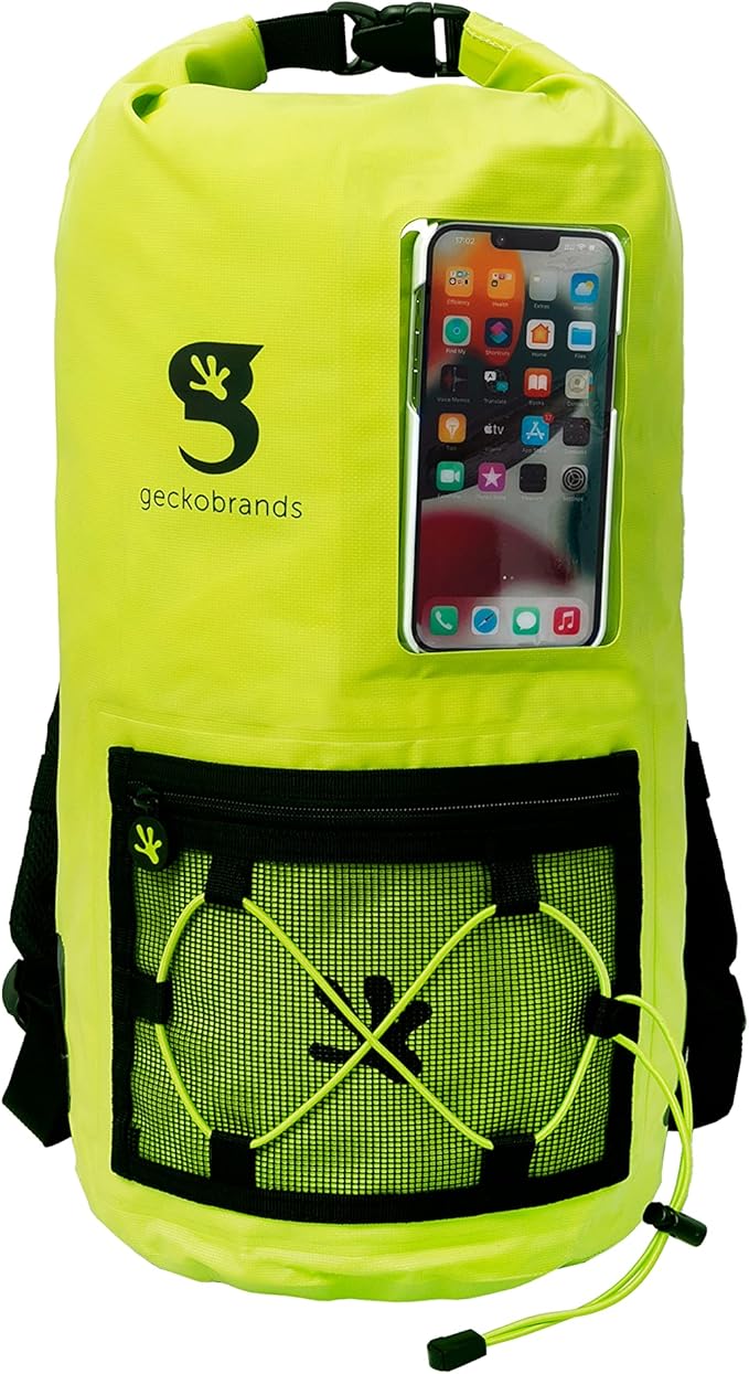geckobrands Hydroner 20L Waterproof Dry Bag Backpack – Lightweight Roll-Top Bag with Clear Phone Pouch for Outdoor Activities