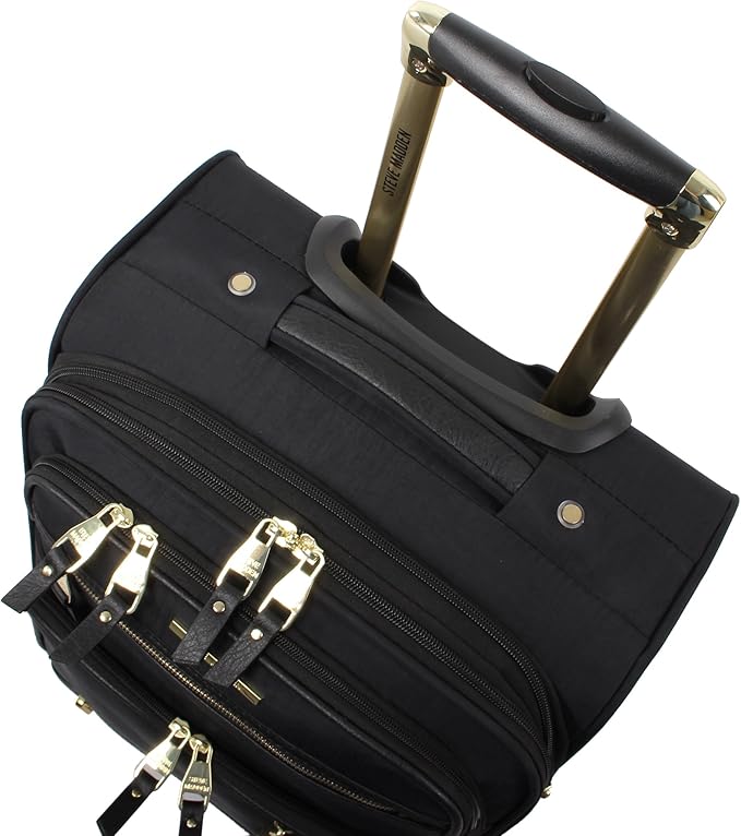 Steve Madden Designer Luggage - Checked Large 28 Inch Softside Suitcase - Expandable for Extra Packing Capacity - Lightweight Bag with Rolling Spinner Wheels (Peek-A-Boo Black)
