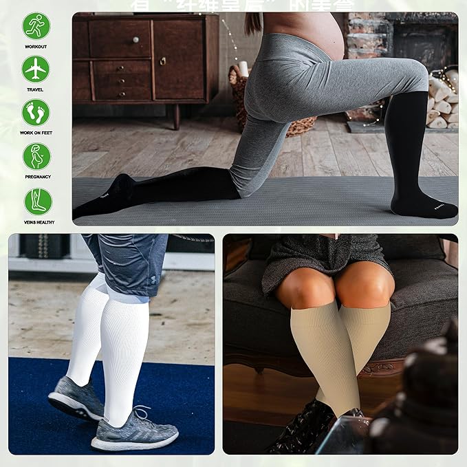 LEVSOX Wide Calf Compression Socks for Women&Men Plus Size 15-20mmHg Knee High Large Support Stockings for Circulation