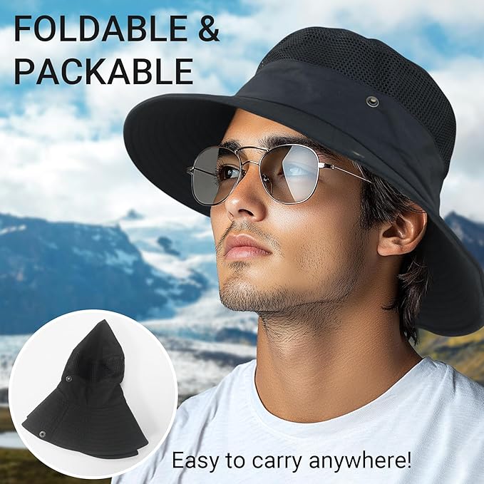 NPQQUAN Sun Hats for Men Women with Neck Flap UPF 50+ UV Protection Wide Brim Bucket Hat Safari Hiking Fishing Hats