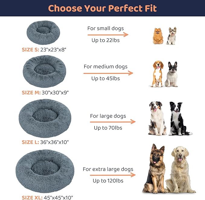 Donut Dog Bed - Premium Comfort for Anxiety Relief - Fluffy & Calming Design with Ultra-Plush Support | Cozy Round Dog Bed with Super Soft Circle Style (Size XL Dark Grey)