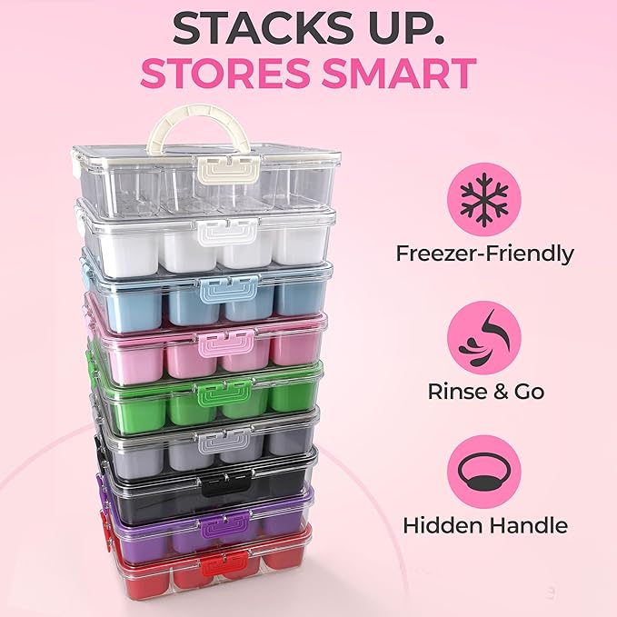 Snackle Box Container with Lid Travel Charcuterie Box with Handle Organizer for Candy, Fruit, Nuts, Veggies, Snacks, Beach Essentials, Portable Lunch Box (Pink, Large)