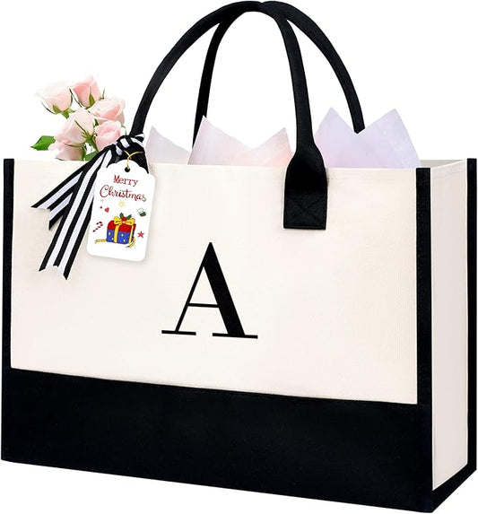 BAGAIL Initial Tote Bag, Personalized Birthday Gifts for Women, Teacher, Friends, Mom, Wedding, Monogrammed Beach Bag