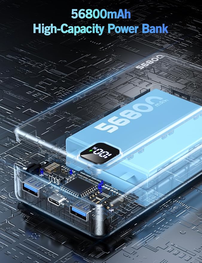 Portable Charger Power Bank, 56800mAh PD 22.5 W Fast Charging Battery Pack, Large Capacity Portable Power Bank for Camping Travel Essential Compatible with iPhone 17/16/15/14/13 Series, Samsung, iPad