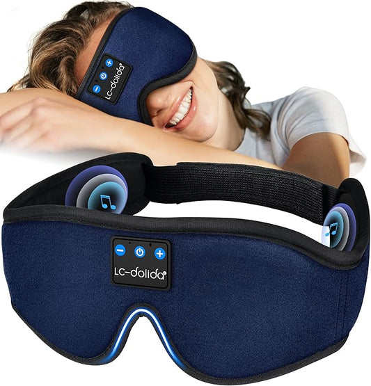 LC-dolida Sleep Headphones, Sleep Mask Bluetooth Wireless Music Eye Mask, Sleeping Headphones for Side Sleepers Sleep Mask with Bluetooth Headphones Ultra-Thin Stereo Speakers Perfect for Sleeping
