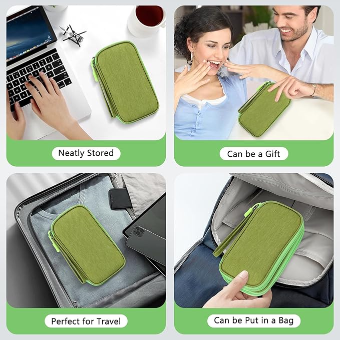 Skycase Electronic Organizer Travel Case - Waterproof Travel Cord Pouches for Organization, Cable Organizer, All-in-One Double Layers Storage Bag for Accessories, Charger, Cable, GrassGreenL