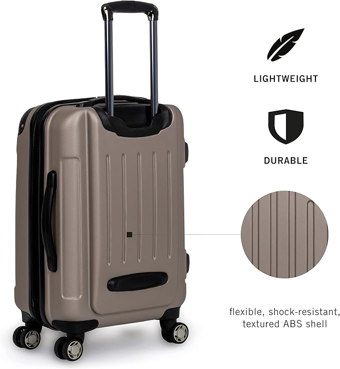 Kenneth Cole REACTION Renegade Luggage Expandable 8-Wheel Spinner Lightweight Hardside Suitcase, Champagne, 20-Inch Carry On