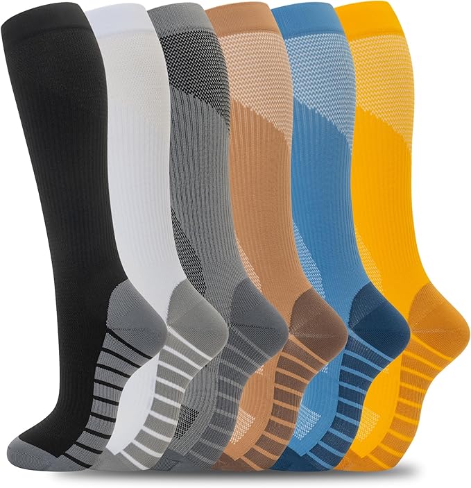 fenglaoda Compression Socks for Women Men Support Circulation 6 Pairs Socks For Nurse, Travel, Flight